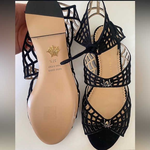 New Charlotte Olympia Miss Muffet Black Spider Web Sandals - Picture 2 of 7